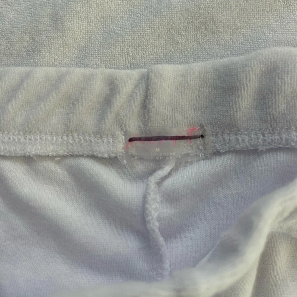 Free People White Athletic Ribbed Shorts with Navy & Red Stripe